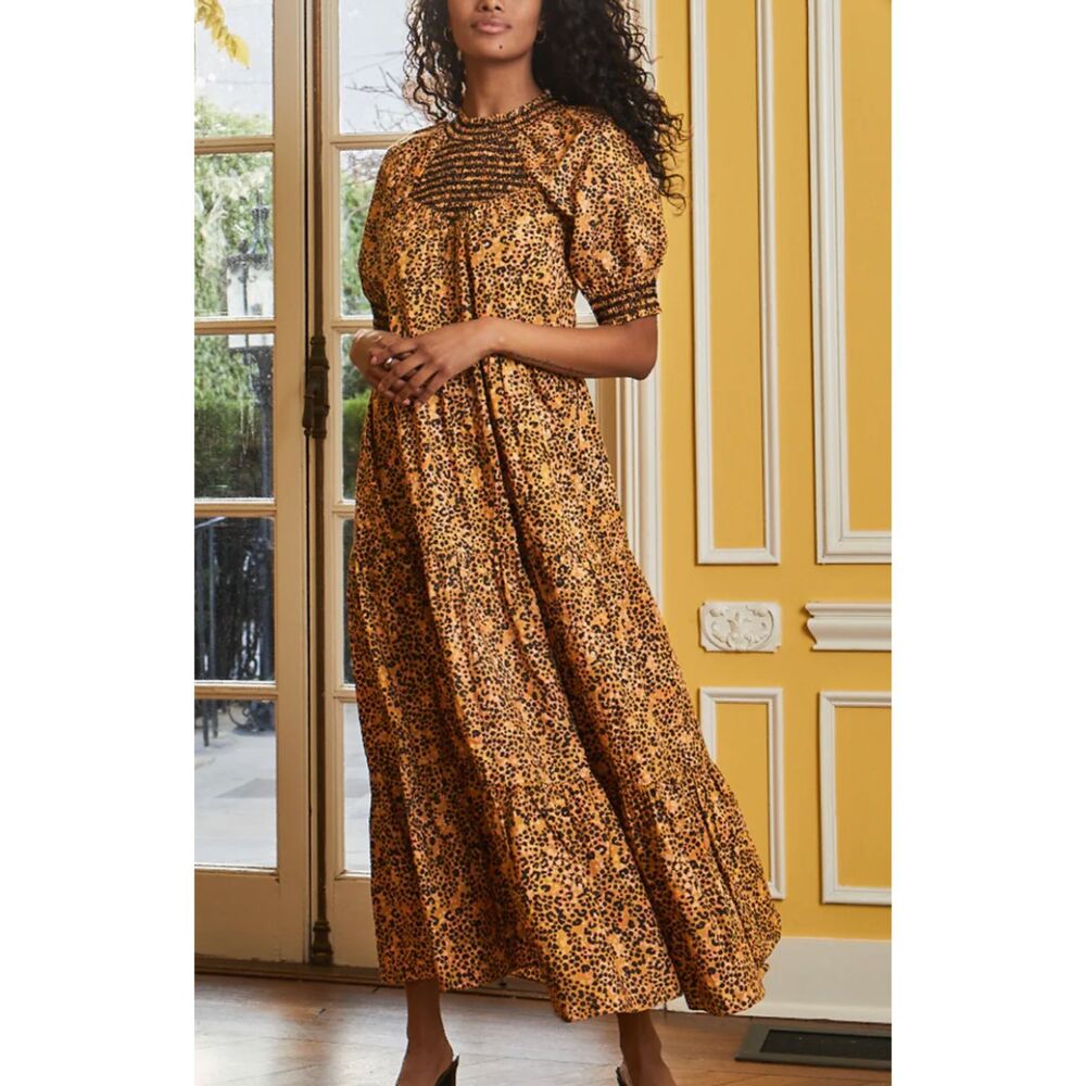 SAYLOR Kirstin Leopard‎ Poplin Maxi Dress Tan Medium